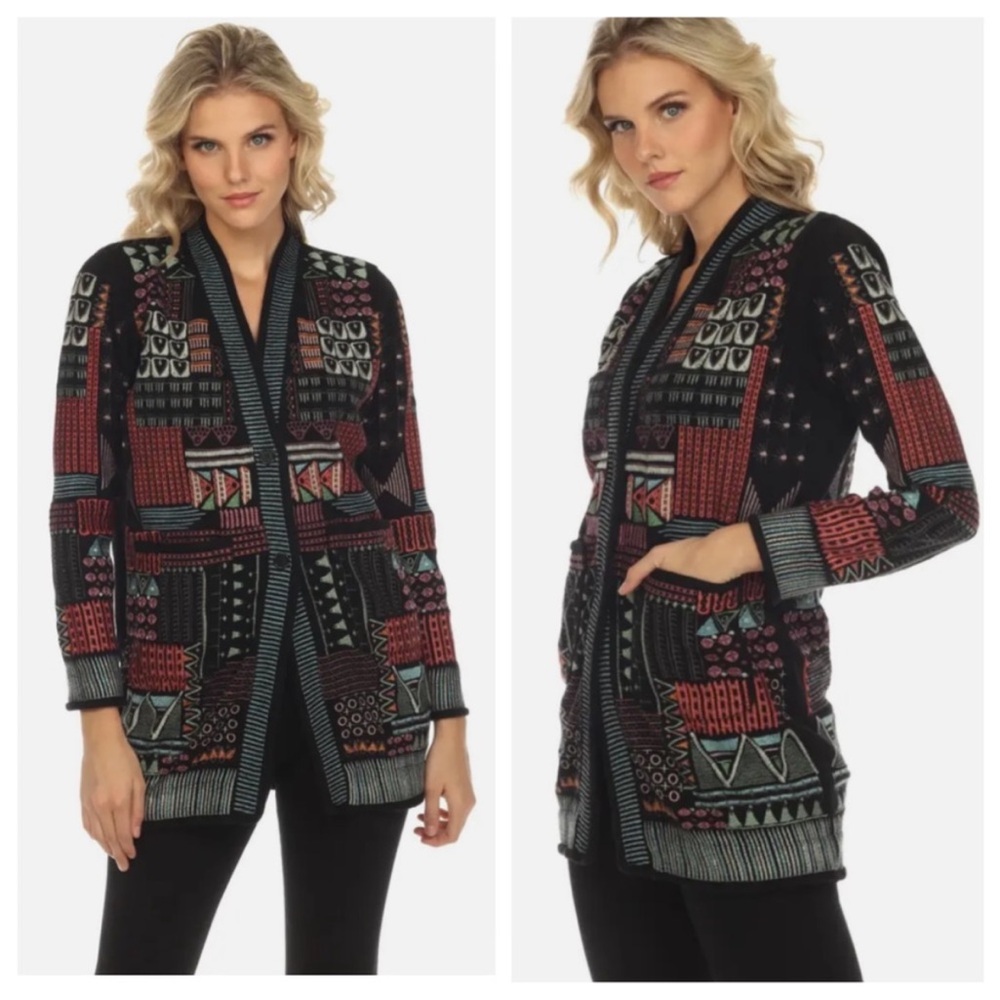 Biya Black Kane Embroidered Knit Cardigan Sweater